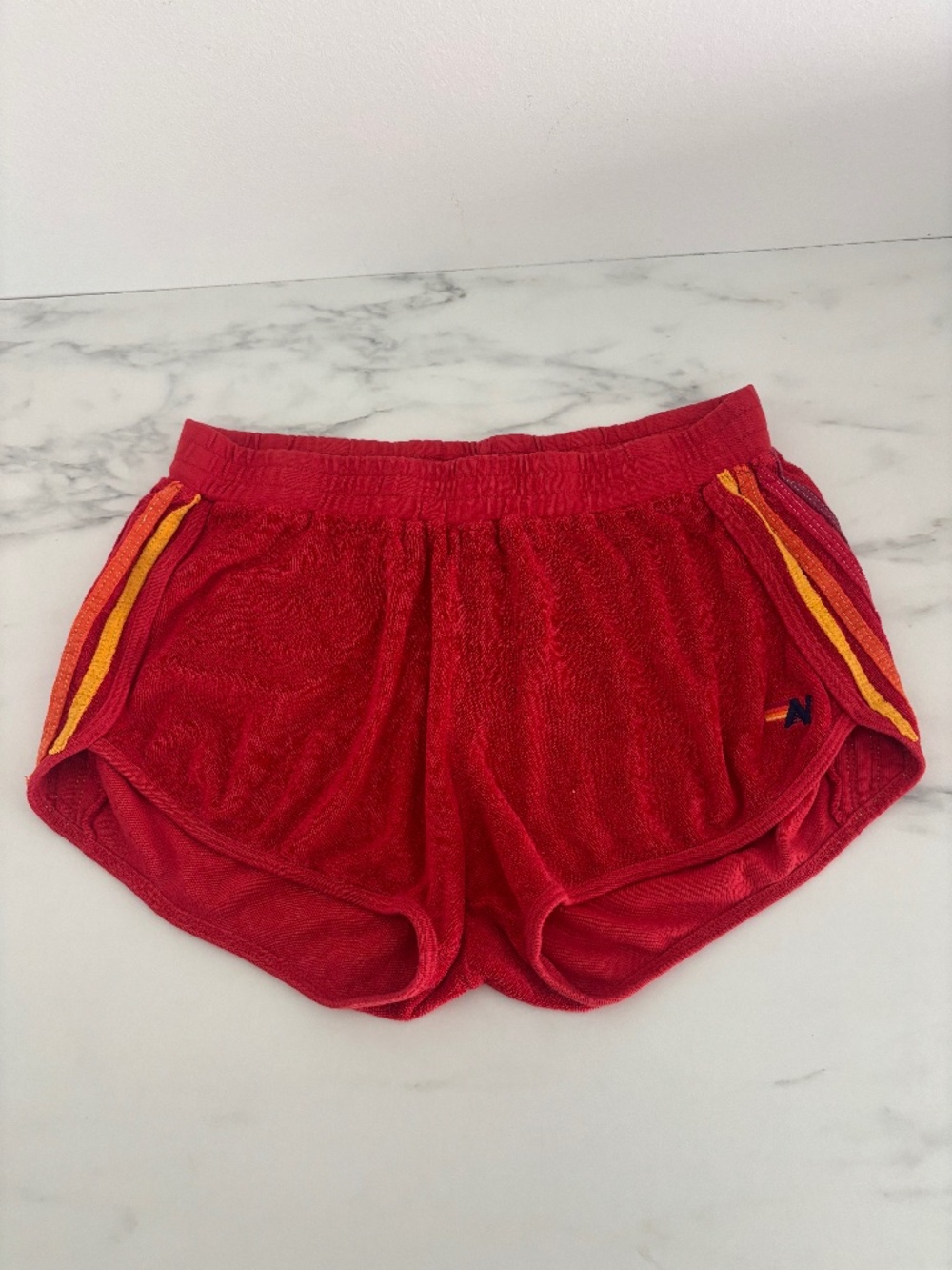 Aviator Nation Red Athletic Shorts with Yellow & Orange Trim